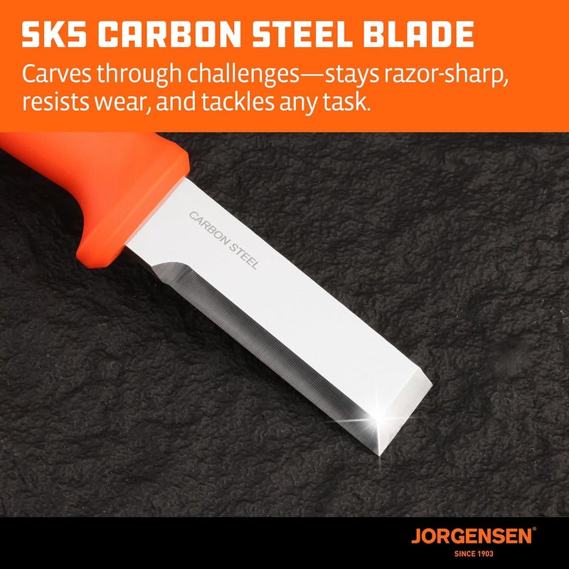 Jorgensen Wood Chisel Knife with Sheath, Wood Chisel for Woodworking with Ergonomic Handle, SK5 Carbon Steel Blade, Full Tang Design, for Carving, Whittling, Splitting - Image 3